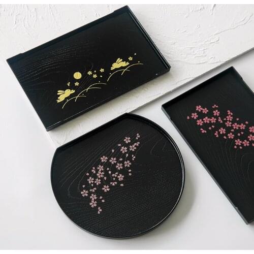 Japan Style Plastic Tray Sakura Bunny Pattern Bread Pallet Retro Fruits Desserts Plate Tea Coaster Home Kitchen Supplies