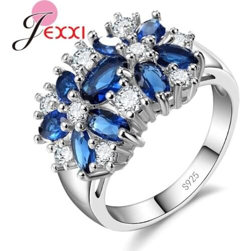 Luxury Decoration 925 Sterling Silver Sparkling Finger Rings Women Girls Brilliant CZ Crystal Wedding Engagement Ring Jewelry