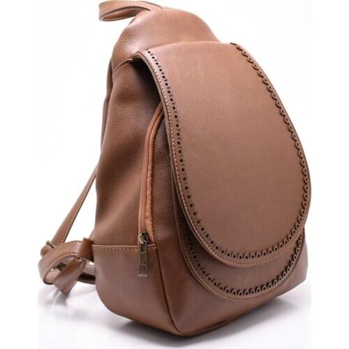 Artificial Leather Fabric Lined Zippered Inner Pocket Womens Backpack With Zippered Outer Pocket Width 23 Depth 10 Height 29 Cm