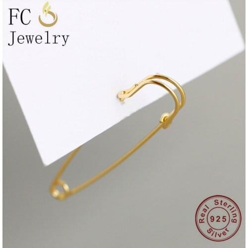 FC Jewelry Real 925 Silver Gold Color Rock Style Safety Pin Hook Hoop Earring For Women Ear Threader Cartilage 2020 Single One
