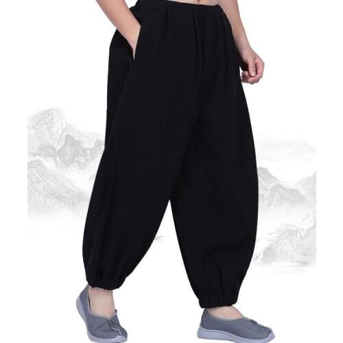Unisex Cotton 5color black Spring&Autumn lay meditation trousers zen shaolin monk kung fu pants buddhist martial arts bloomers