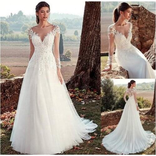 Wedding Dress New Design White Long Sleeve Slim Fit Beautiful See Through Back Beach Bridal Gowns Brautkleid Vestido De Noiva