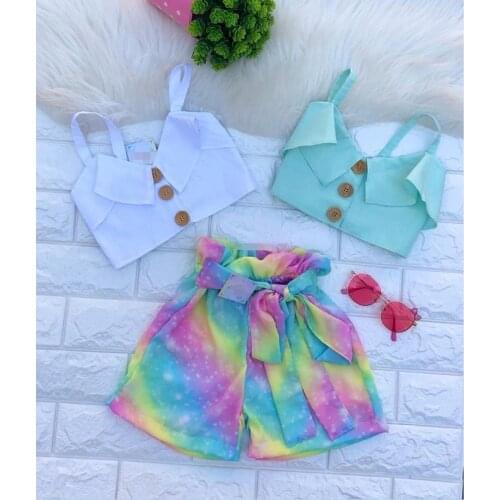 FOCUSNORM Summer Fashion Baby Girls Clothes Sets 2pcs 0-4Y Sleeveless Ruffles Vest Tops Bowknot Tie-Dye Shorts
