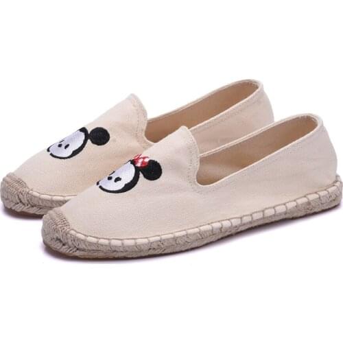Women Casual Loafers Flat Espadrilles Women Summer Loafers Espadrilles Canvas Slip On White Shoes Cartoon Emboridery Shoes Women