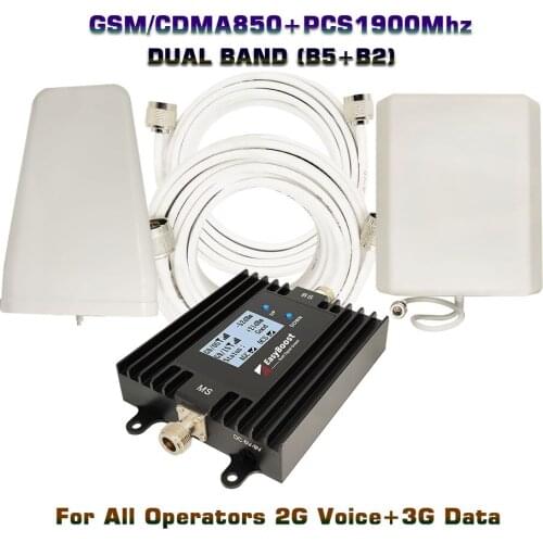 EasyBoost 850/1900Mhz CellPhone Signal Booster GSM Repeater Amplifier 2G Calls + 3G Data For Home/Office/Apartment