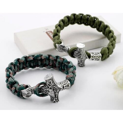 Vantage Norse Viking Bracelets Thor Mjolnir Hammer Paracord Amulet Rune Knot Scandinavian Rope Bangles Men Jewelry Gifts