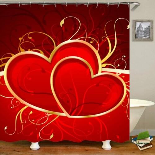 3D Love Series Bath Curtain Bathroom Curtain Fabric Bath Curtain Festival Atmosphere Bathroom Shower Curtain 12 Hook 180*200cm