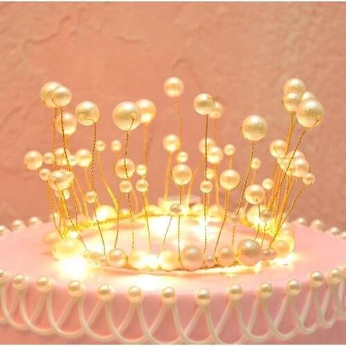 Pearl Crown Birthday Cake Decoration Princess Crown Cake Top Hat Wedding Decoration Bride Headdress Birthday Hat Party Supplies