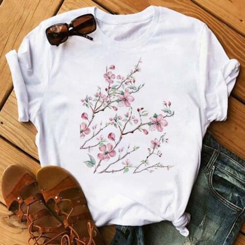Women Flower Floral Graphic Tshirts Fashion Casual Cute 90s Style Vintage Lady Print Tees Tops Female T Shirt Womens T-Shirts