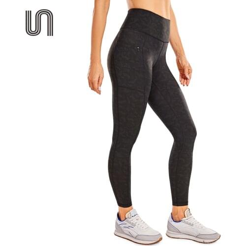 Womens Naked Feeling Workout Leggings 28 Inches - High Waisted Yoga Pants Gym Tights Soft with Zip Pockets