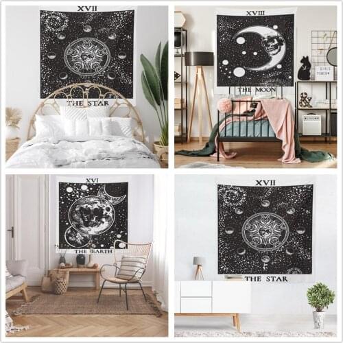 Factory Outlet Fashion Abstract Indian Witchcraft Tarot Stars Moon Earth Printed Tapestry Home Decoration Wall Painting 1 Piece