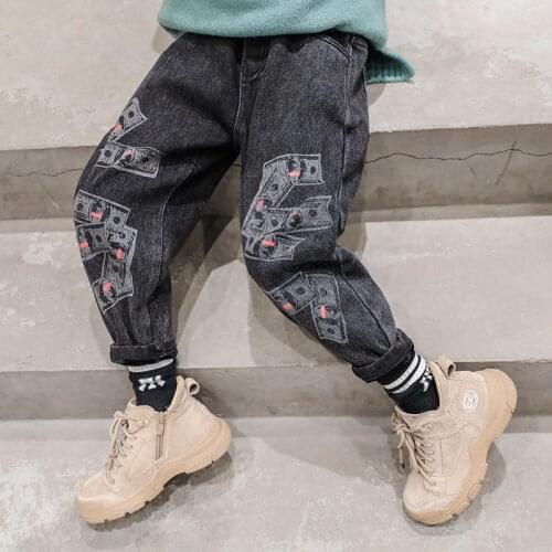 2020 Fashion Jeans Boys denim Letter Patch Jeans Hip-hop Teenager Cargo Pants 10T Boys joggers Jeans Spring Autumn Kids Clothes