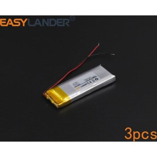 3pcs/Lot 3.7V 300mAh Rechargeable li Polymer Li-ion Battery For bluetooth headset mouse Bracelet Wrist Watch 501645 051645