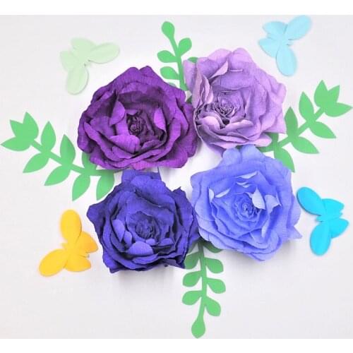 4PCS Assorted Crepe Paper Flower With 4PCS Leaves 4PCS Butterflies Wedding Backdrop Baby Nursery Girls Floral Nursery Decor