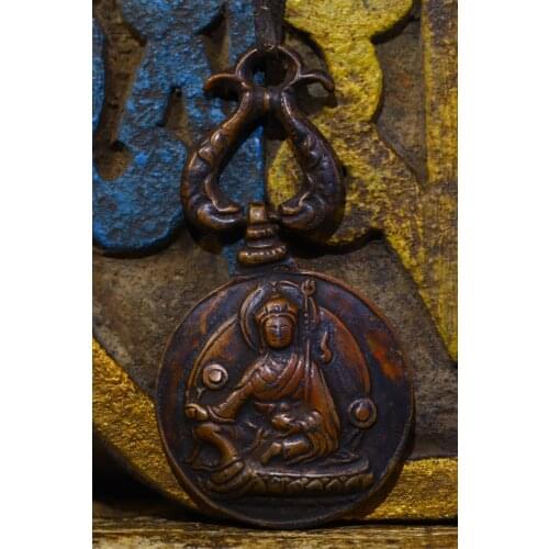 4" Tibet Buddhism Old Lima Bronze Engraved Jiugong Bagua Padmasambhava Amulet Pendant Amulet Exorcism Ward off evil spirits