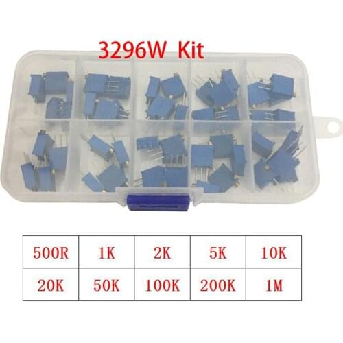 50Pcs/Lot 3296W Multiturn Trimmer Potentiometer Kit High Precision 3296 Variable Resistor 1K 2K 5K 10K 20K 50K 100K 200K 500K 1M