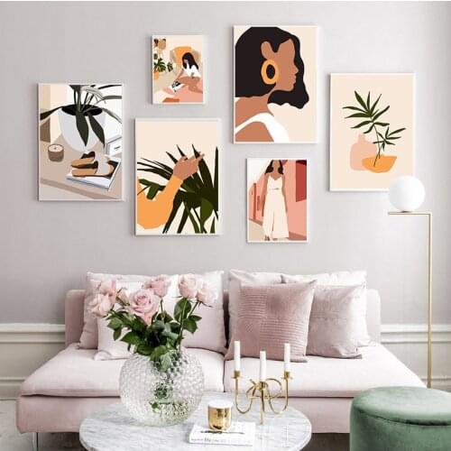 Abstract Fashion Vintage Girl Minimalist Wall Art Canvas Painting Nordic Posters And Prints Wall Pictures For Living Room Decor