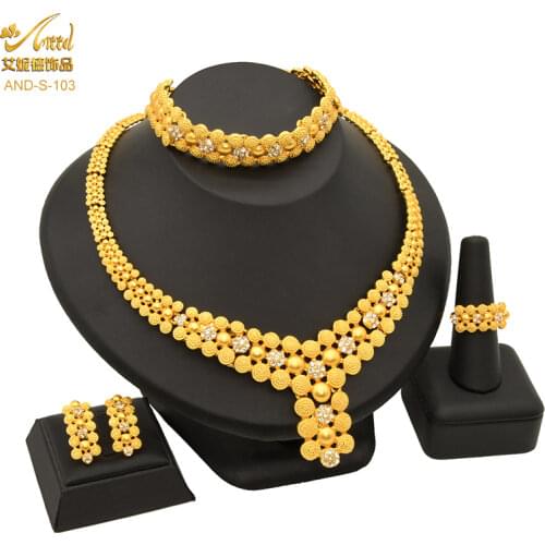 ANIID 24K Gold African Jewelry Sets Chain Indian Necklace Set For Women Earrings Bridal Jewelriy Polynesian Bracelet Moroccan