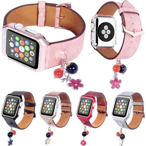 Bling Glitter Leather Watch Band for Apple Watch Series 1/2/3 Strap Belt Bracelet 42mm 38mm Diamond Cover for Apple Watch Case
