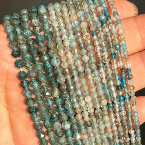 Natural Blue Apatite Stone Beads Faceted Kyanite Gem Loose Spacer Beads for Jewelry Making DIY Bracelet Earrings 15'' 2 3 4mm