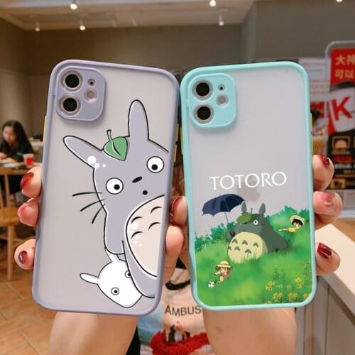 Japan Anime Totoro Phone Case For iPhone 11 Pro 12 Mini XS MAX XR X SE2020 8 7 Plus Grey Cat Clear Hard Back Cover Fundas