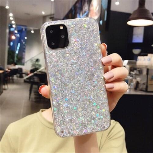 Moskado Glitter Sequins Phone Case For iPhone 11 12 Pro Max Mini X XR XS Max 7 8 Plus SE 2020 Candy Color Soft TPU Back Cover