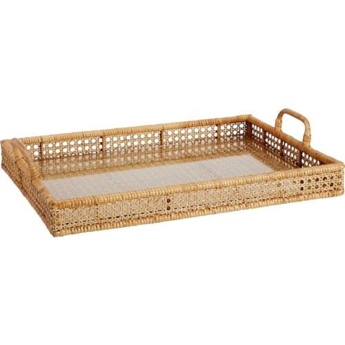 Trays decorative Handmade polygonal rattan tray with handle Size L