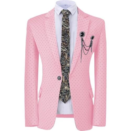 Formal Mens Jacket Blazer Pink Suit Slim Fit Prom White Tuxedos Patterned Jacket for Wedding Party Groomsmen (Blazer)