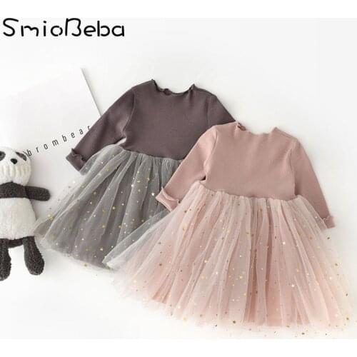 Baby Star Dress Girl Newest Children Princess Dresses Korean Style Kids Pentagram Wtih Lace Blingbling Long Sleeved Dresses Kid