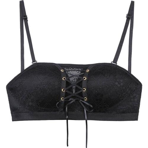 Elegant Invisible Gathered Bra Sexy Charming Front Lace Up Tie Breathable Brassiere With 4 Kinds Of Adjustable Strap