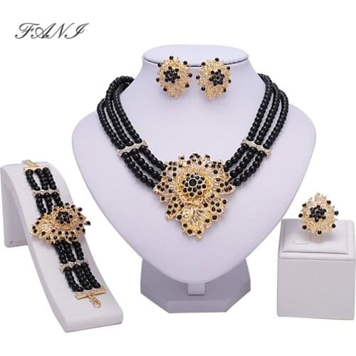 Fani Dubai Gold-color jewelry Crystal nigerian Wedding Women Bridal Accessories Fashion African Beads Jewelry Set Costume Design