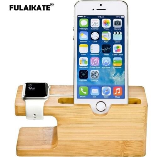 FULAIKATE Bamboo Wood Stand for Apple Watch Desk Stand for iPhone 8 Plus Tablet PC Mobile Phone Nightstand Dock Station