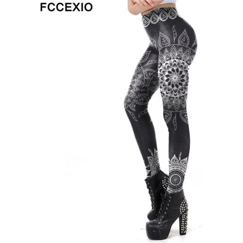 FCCEXIO Classic Mandala 3D Print Black Tight Leggings Sports Women Fitness Sexy Skinny Leggins Pant Women Party Long Pants