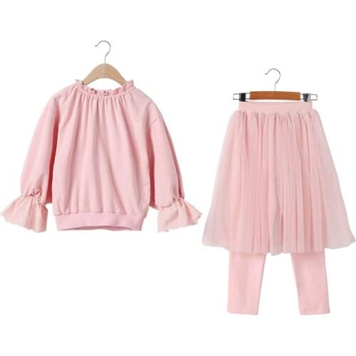 Children Girls Clothes Set Net Yarn Dresses Suit New Top + Pink Bow Skirt Of Babies Kids Clothes Sets Princess Costumes 2 - 8 Y