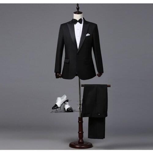 2 Piece Set Black Suit (Jacket+Pants) Men Party Wedding Tuxedo Suits Men Slim Fit Single Breasted Stage Suit Man Terno Masculino