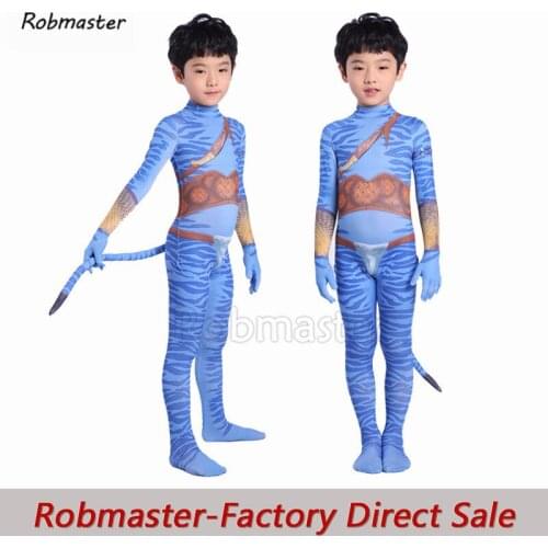 Avatar 2 Cosplay Costumes Kids Boys 3d Print Spandex Jake Sully Zentai Bodysuit Tail Suit Jumpsuit Halloween Party Costumes