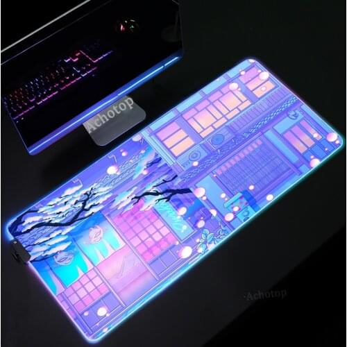 Kawaii Moon Landscape Mouse Pad XXL RGB Large Computer Mat Desk Mat LED Cute Pink Gaming Mouse Pad PC Gamer Keyboard Pad