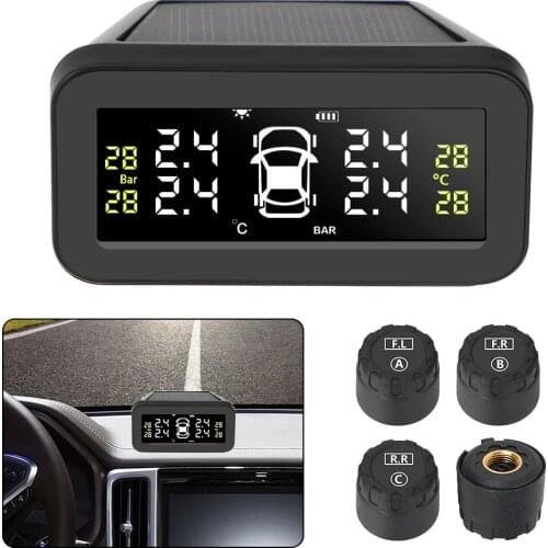 LEEPEE Real Time Auto Tire Pressure Monitoring System Temperature Warning Car Solar TPMS Tire Pressure Sensor LCD Display