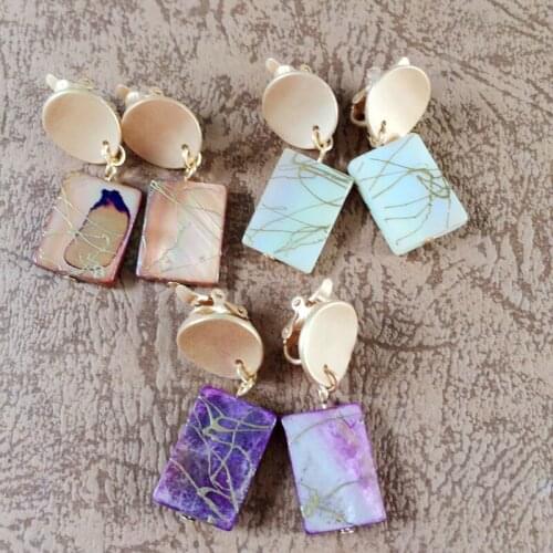 3 Colors Fashion Sweet Shell Clip Earring Rectangle Party Jewelry For Women