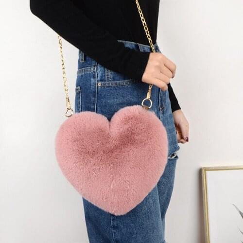 Crossbody Bags for Women Rex Rabbit Fur Love Bag Peach Heart Bag Chain Bag Fashion Shoulder Cross-chain Female Bag