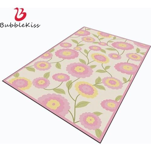 Bubble Kiss 2020 Nordic Style Home Carpet Pink Floral Pattern Carpet Anti-Wrinkle Rugs For Bedroom Soft Non-Slip Bedside Rug