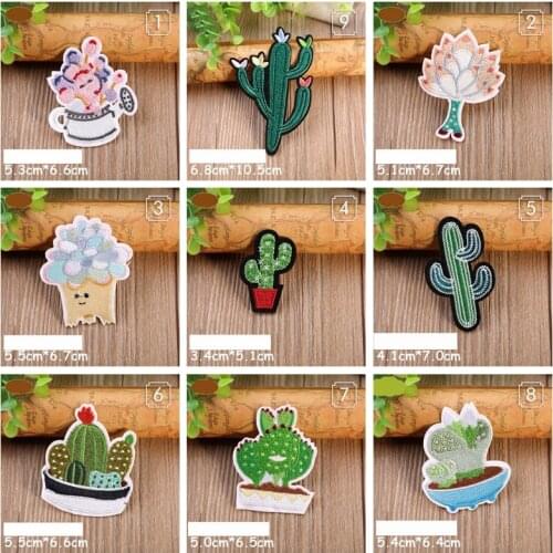 2019 New Cactus Series Embroidered Patches Iron Cute potted cactus for children Clothes Diy Badges Flowering cactus Stickers