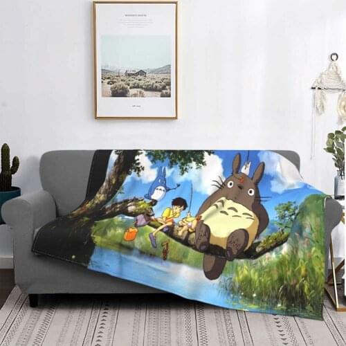 Totoro Blanket Flannel Print Miyazaki Cute Japan Multi-function Warm Throw Blankets for Sofa Car Plush Thin Quilt