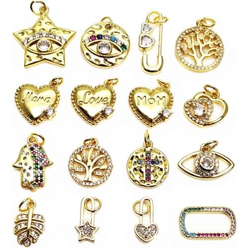 Stars pendant Peach heart charms micro zircon gold plated eyes magic treependant DIY earrings necklace accessories