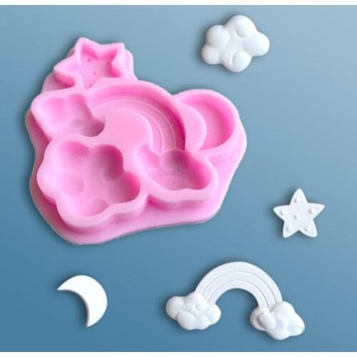 Rainbow Clouds Moon Star Silicone Mold Fondant Cupcake Chocolate Cookie Mould DIY Baking Dessert Cake Topper Decorating Tool