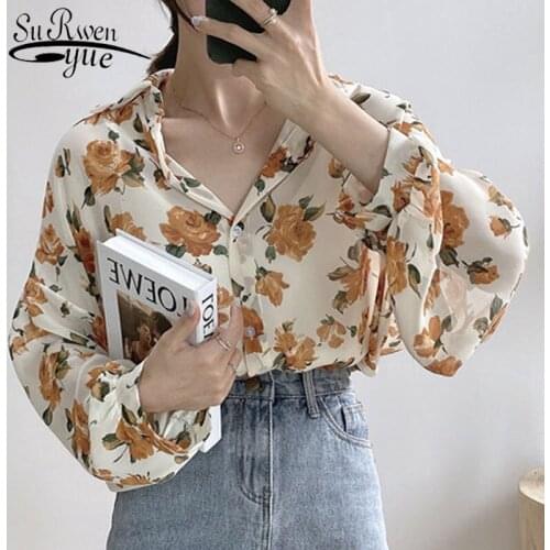 Print Chiffon Blouse Women Long Sleeve Woman Shirt Blusas Korean Top Loose Office Lady Clothing Elegant Chemisier Femme 10313