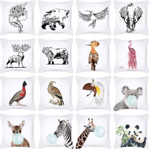 Nordic Zebra Hippo Giraffe Lion Crocodile Pillow Case Decor Animal Cushion Cover for Sofa Pillowcase Pillow Covers 45x45cm