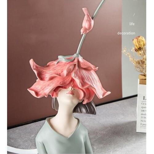 Nordic Flower Bird Cute Girl Character Resin Accessories Coffee Table Desktop Decoration Home Livingroom Desk Figurines Crafts