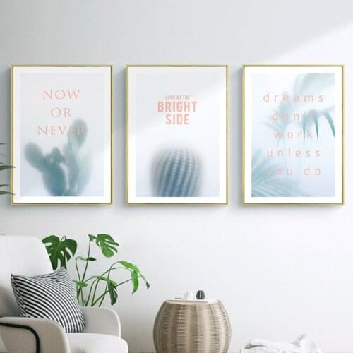 Nordic Minimalist Mist Cactus Plant Landscape Poster Canvas Painting Motivational Text Sign Print Home Decoration No Frame