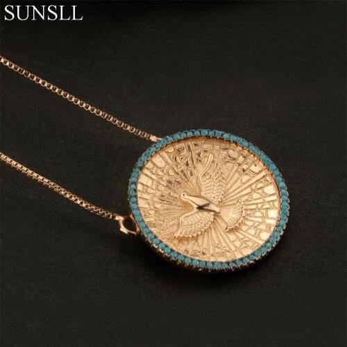 SUNSLL Golden & Silver Color Copper Cubic Zirconia Eagle Round Pendant Necklaces Womens Fashion Jewelry CZ Colar Feminina
